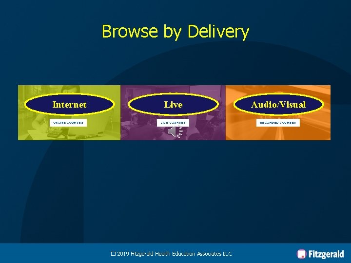 Browse by Delivery Internet Live � 2019 Fitzgerald Health Education Associates LLC Audio/Visual 
