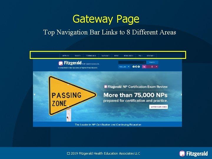 Gateway Page Top Navigation Bar Links to 8 Different Areas � 2019 Fitzgerald Health