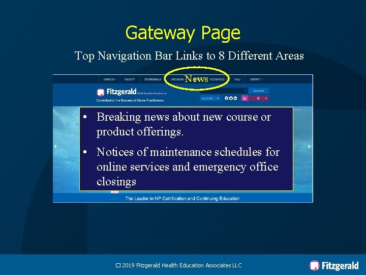 Gateway Page Top Navigation Bar Links to 8 Different Areas News • Breaking news