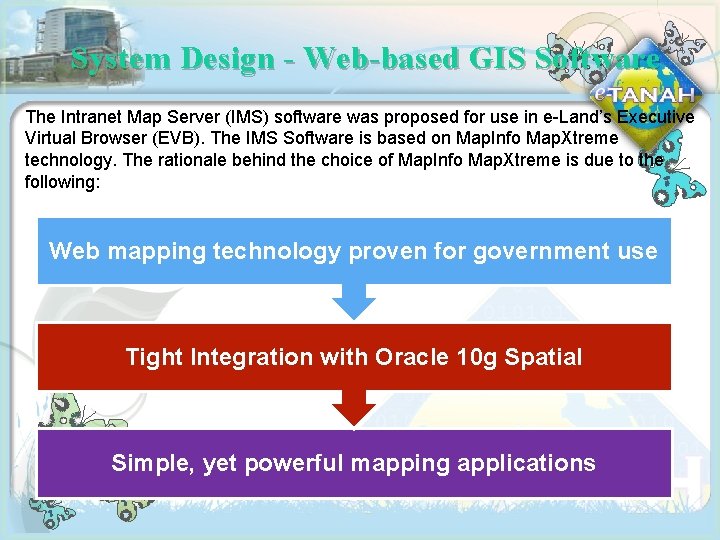 System Design - Web-based GIS Software The Intranet Map Server (IMS) software was proposed