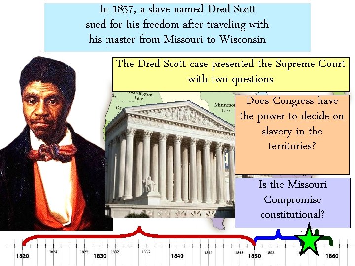 In 1857, a slave named Dred Scott sued for his freedom after traveling with