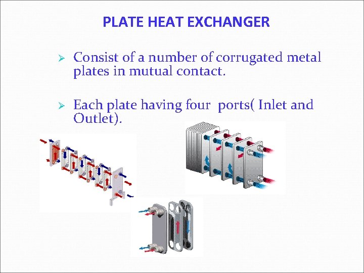 PLATE HEAT EXCHANGER Ø Ø Consist of a number of corrugated metal plates in