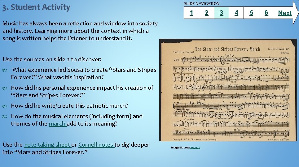 3. Student Activity SLIDE NAVIGATION 1 Music has always been a reflection and window