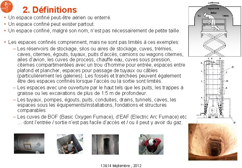 2. Définitions • Un espace confiné peut-être aérien ou enterré. • Un espace confiné