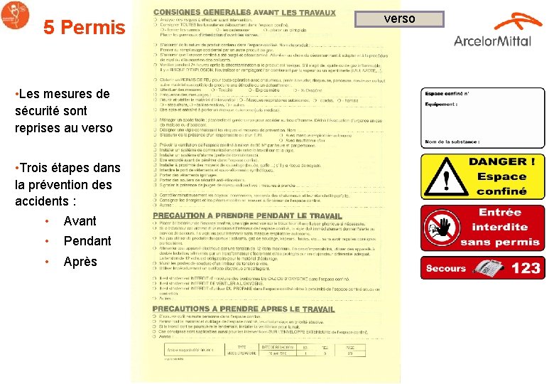 verso 5 Permis • Les mesures de sécurité sont reprises au verso • Trois