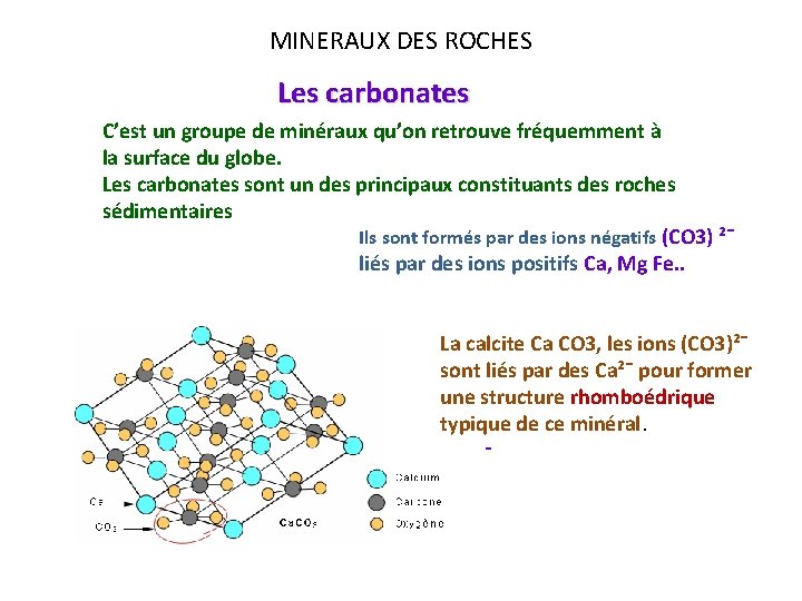 MINERAUX DES ROCHES Les carbonates C’est un groupe de minéraux qu’on retrouve fréquemment à