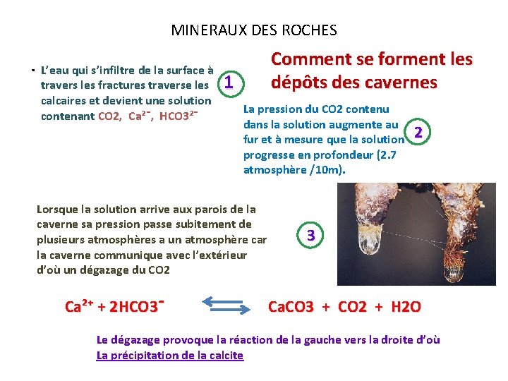 MINERAUX DES ROCHES . L’eau qui s’infiltre de la surface à travers les fractures