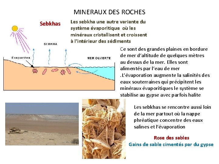 MINERAUX DES ROCHES Sebkhas Les sebkha une autre variante du système évaporitique où les