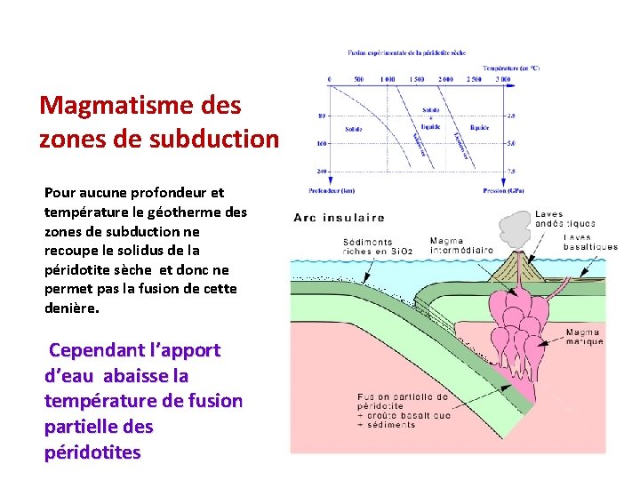 Magmatisme des zones de subduction Pour aucune profondeur et température le géotherme des zones