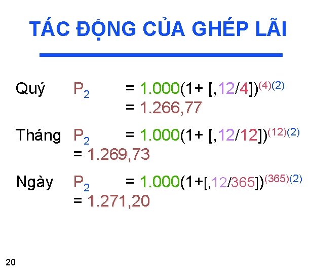 TÁC ĐỘNG CỦA GHÉP LÃI Quý P 2 = 1. 000(1+ [, 12/4])(4)(2) 1.