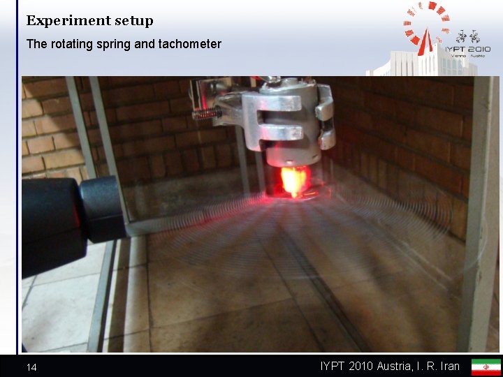 Experiment setup The rotating spring and tachometer 14 IYPT 2010 Austria, I. R. Iran