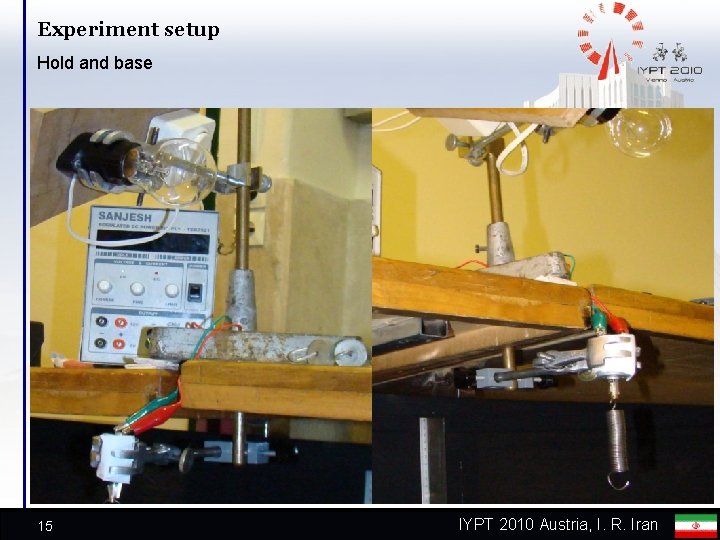 Experiment setup Hold and base 15 IYPT 2010 Austria, I. R. Iran 