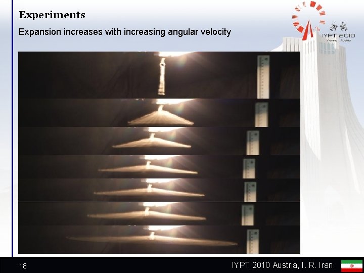 Experiments Expansion increases with increasing angular velocity 18 IYPT 2010 Austria, I. R. Iran Experiments Expansion increases with increasing angular velocity 18 IYPT 2010 Austria, I. R. Iran