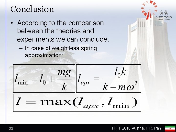 Conclusion • According to the comparison between theories and experiments we can conclude: – Conclusion • According to the comparison between theories and experiments we can conclude: –