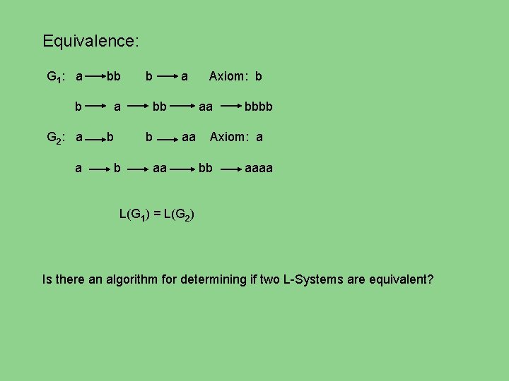 Equivalence: G 1 : a bb b a G 2 : a a b