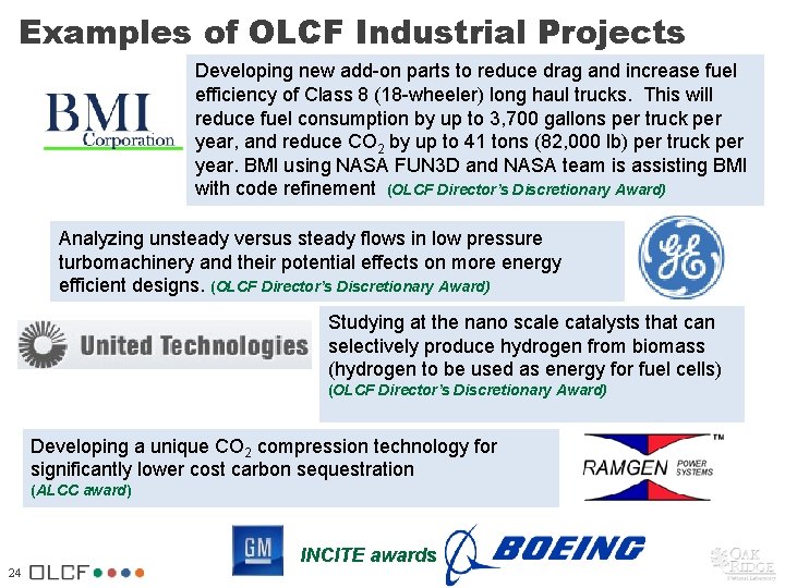 Examples of OLCF Industrial Projects Developing new add-on parts to reduce drag and increase