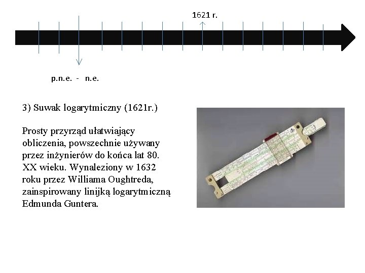 1621 r. p. n. e. - n. e. 3) Suwak logarytmiczny (1621 r. )