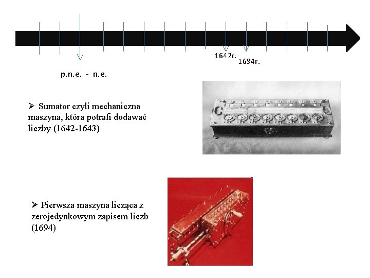 1642 r. p. n. e. - n. e. Ø Sumator czyli mechaniczna maszyna, która