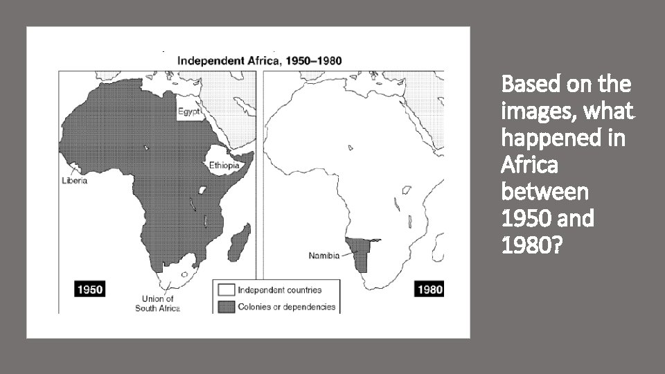 Based on the images, what happened in Africa between 1950 and 1980? 