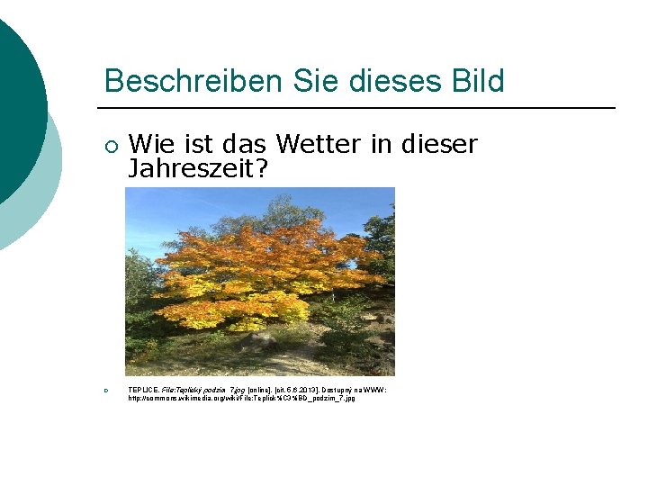 Beschreiben Sie dieses Bild ¡ ¡ Wie ist das Wetter in dieser Jahreszeit? TEPLICE.