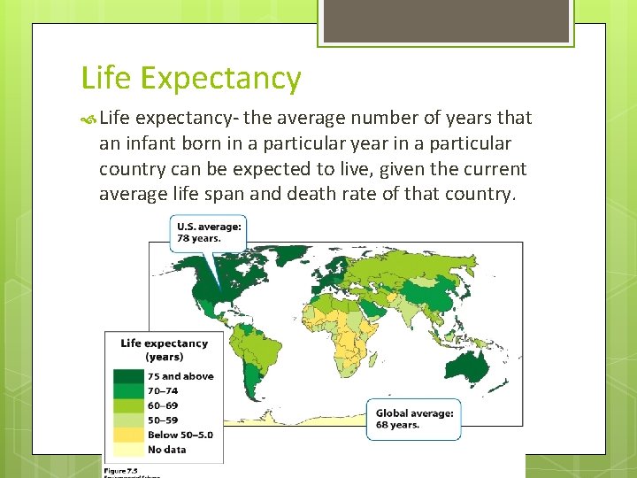 Life Expectancy Life expectancy- the average number of years that an infant born in