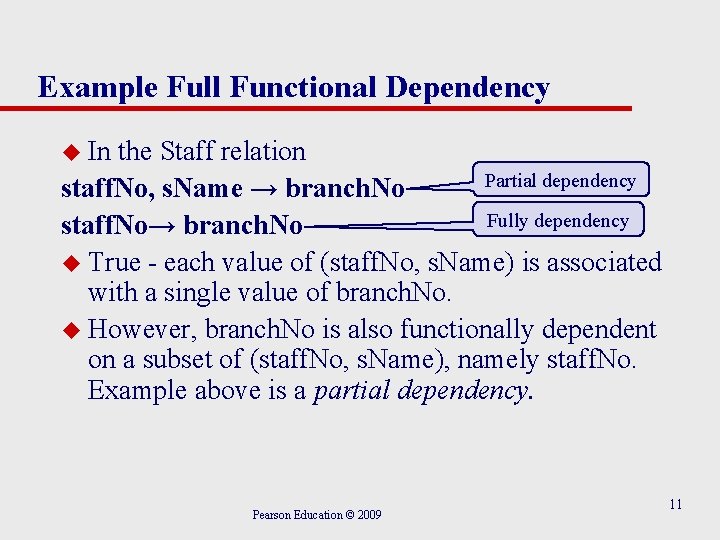 example of full functional dependency