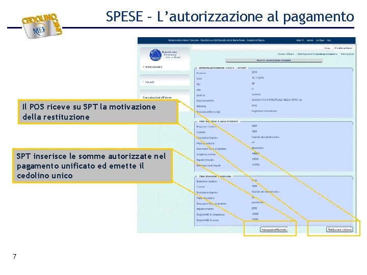 SPESE – L’autorizzazione al pagamento Il POS riceve su SPT la motivazione della restituzione SPESE – L’autorizzazione al pagamento Il POS riceve su SPT la motivazione della restituzione