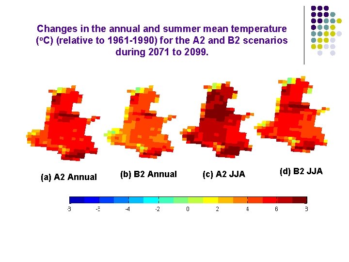 Changes in the annual and summer mean temperature (o. C) (relative to 1961 -1990)