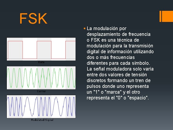 FSK § La modulación por desplazamiento de frecuencia o FSK es una técnica de