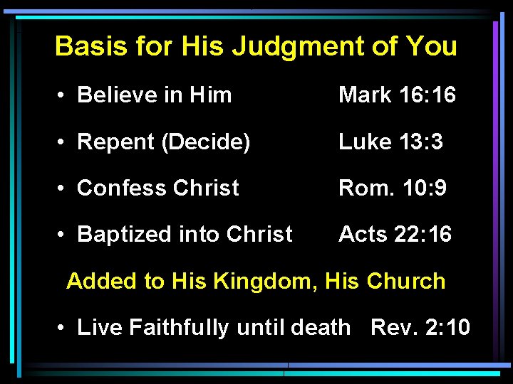 Basis for His Judgment of You • Believe in Him Mark 16: 16 • Basis for His Judgment of You • Believe in Him Mark 16: 16 •