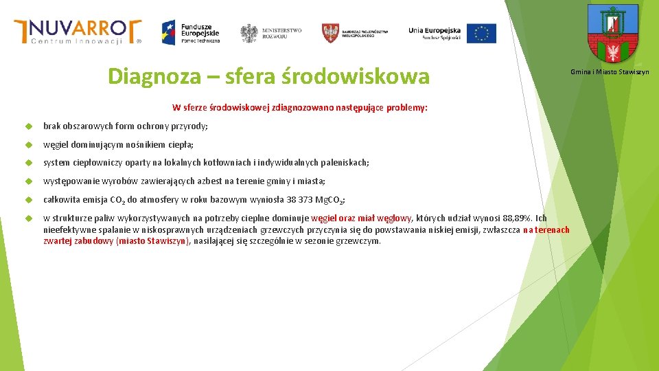 Diagnoza – sfera środowiskowa Gmina i Miasto Stawiszyn W sferze środowiskowej zdiagnozowano następujące problemy: