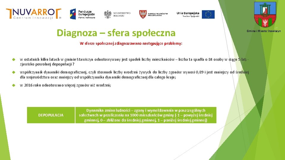 Diagnoza – sfera społeczna Gmina i Miasto Stawiszyn W sferze społecznej zdiagnozowano następujące problemy: