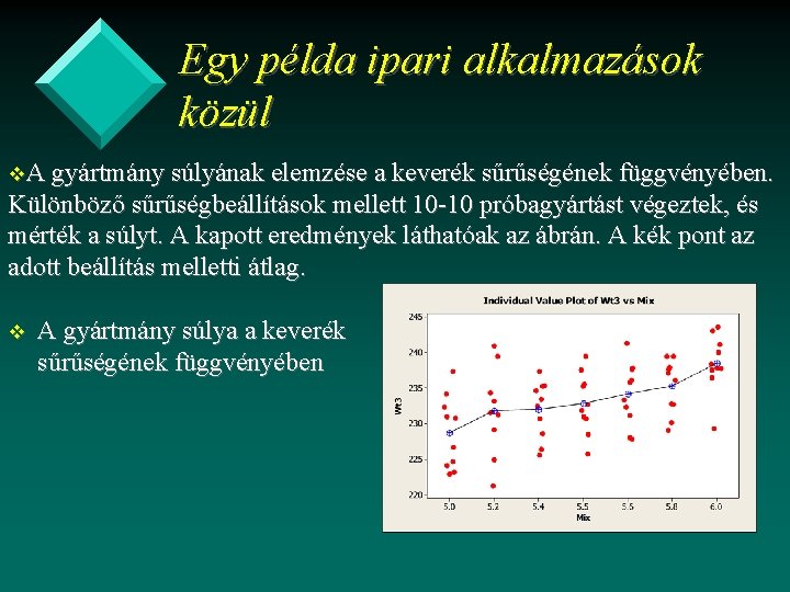 Egy példa ipari alkalmazások közül v. A gyártmány súlyának elemzése a keverék sűrűségének függvényében.