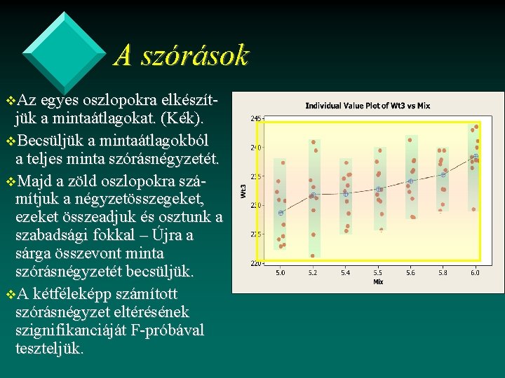 A szórások v. Az egyes oszlopokra elkészít- jük a mintaátlagokat. (Kék). v. Becsüljük a