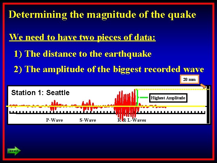 Determining the magnitude of the quake We need to have two pieces of data: