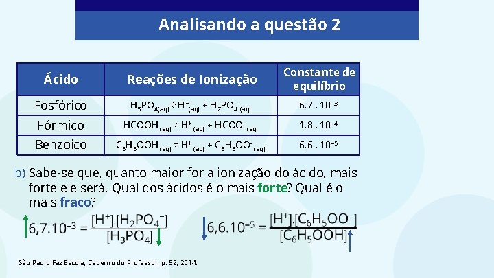 Analisando a questão 2 Ácido Reações de Ionização Constante de equilíbrio Fosfórico H 3