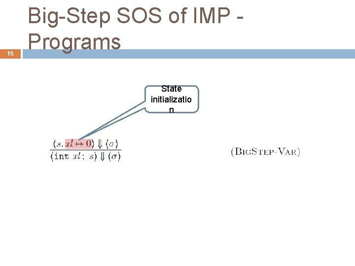 15 Big-Step SOS of IMP Programs State initializatio n 