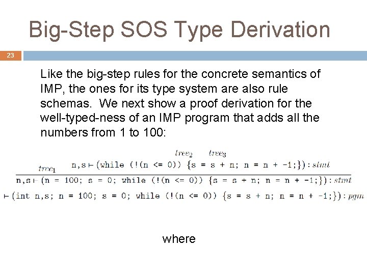 Big-Step SOS Type Derivation 23 Like the big-step rules for the concrete semantics of