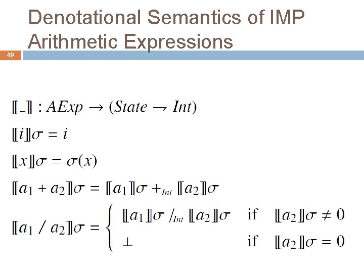 49 Denotational Semantics of IMP Arithmetic Expressions 