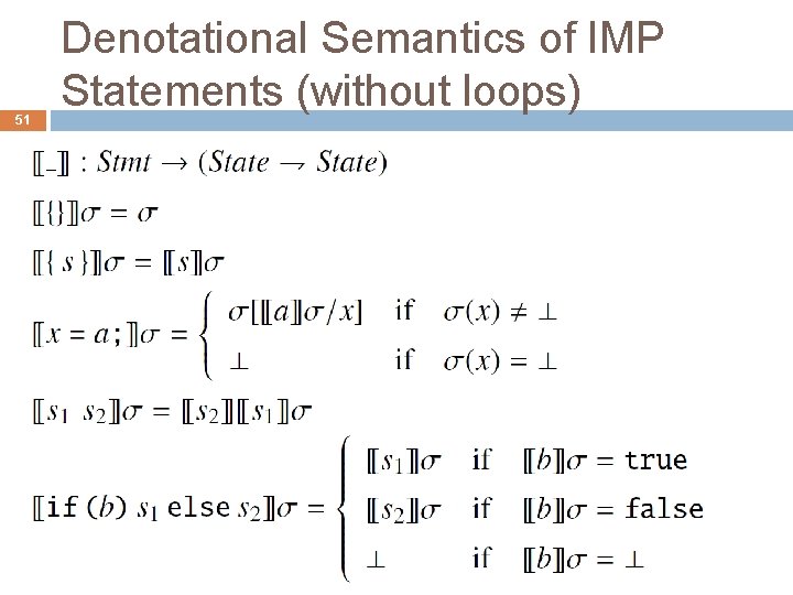 51 Denotational Semantics of IMP Statements (without loops) 