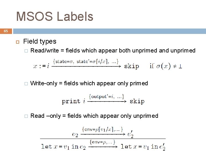 MSOS Labels 65 Field types � Read/write = fields which appear both unprimed and