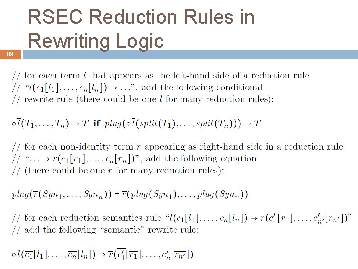 89 RSEC Reduction Rules in Rewriting Logic 