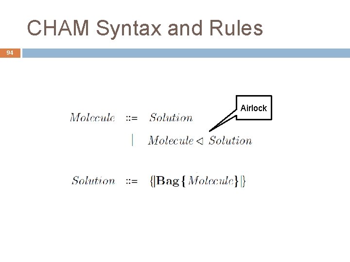 CHAM Syntax and Rules 94 Airlock 