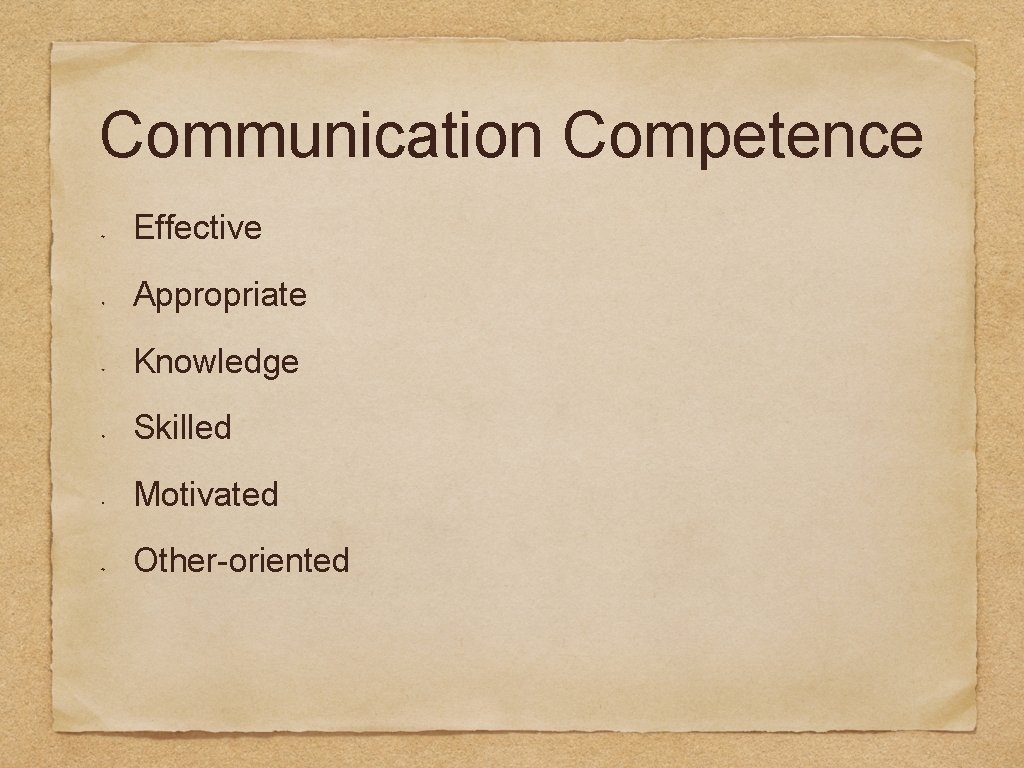 Communication Competence Effective Appropriate Knowledge Skilled Motivated Other-oriented 