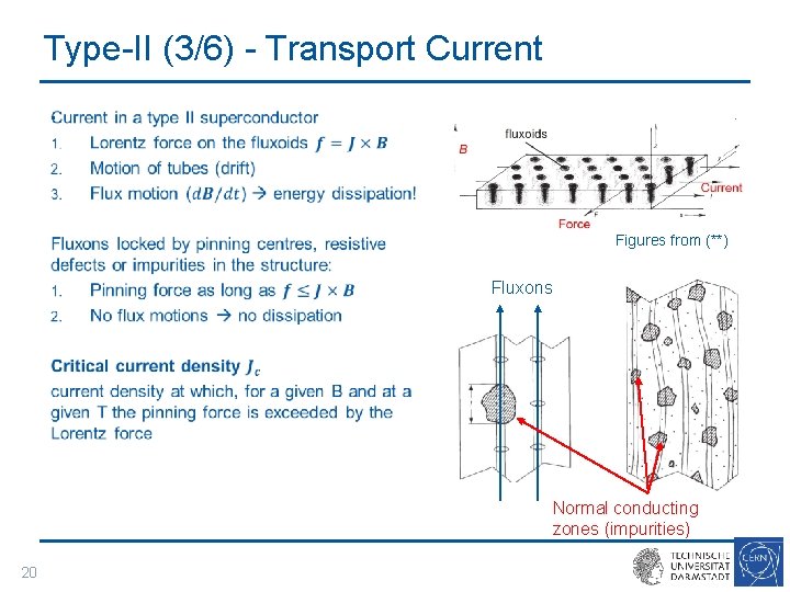 Type-II (3/6) - Transport Current • Figures from (**) Fluxons Normal conducting zones (impurities)