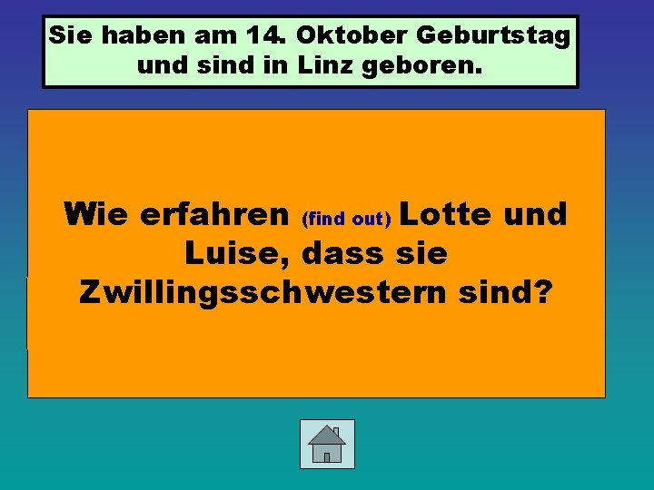 Sie haben am 14. Oktober Geburtstag und sind in Linz geboren. Wie erfahren (find