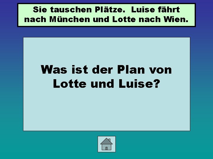 Sie tauschen Plätze. Luise fährt nach München und Lotte nach Wien. Was ist der
