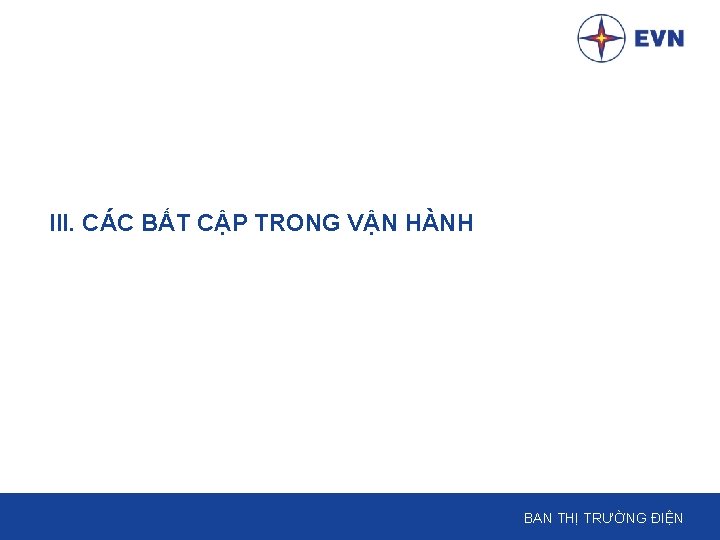 III. CÁC BẤT CẬP TRONG VẬN HÀNH BAN THỊ TRƯỜNG ĐIỆN 