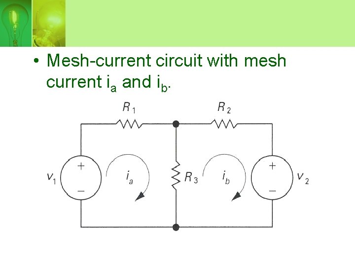  • Mesh-current circuit with mesh current ia and ib. 