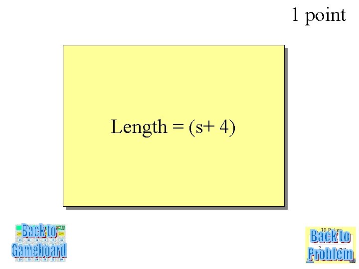 1 point Length = (s+ 4) 